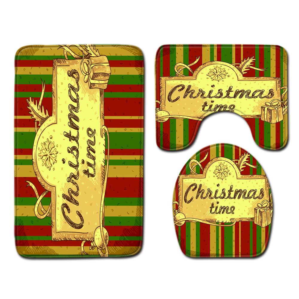 Christmas Waterproof Shower Curtain Four-Piece Combination Floor Mat Entrance Door Mat Bedroom Living Room Carpet