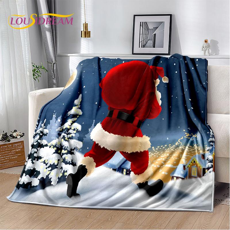 Cartoon Santa Claus Merry Christmas Tree Kid Gift  Soft Plush Blanket,Flannel Blanket Throw Blanket for Living Room Bedroom Sofa