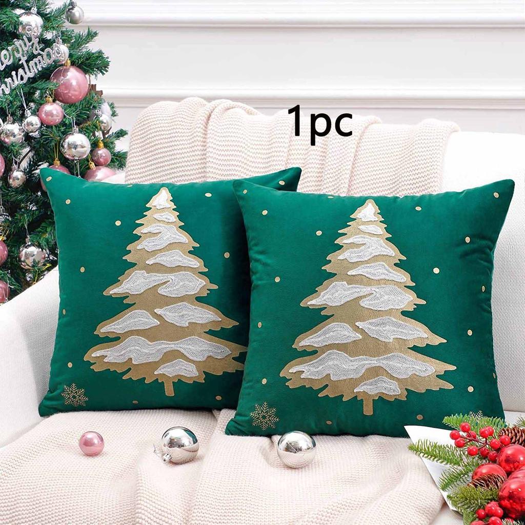 Reindeer Christmas Tree Gold Foil Printed Autumn Winter Pillow Cover Snowflake Embroidered Cushion Cover