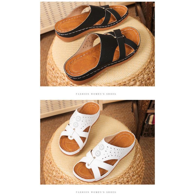Women's Summer New Slope Heel Slippers Women's Cross I-shaped Solid Color Outerwear Beach Cool Slippers