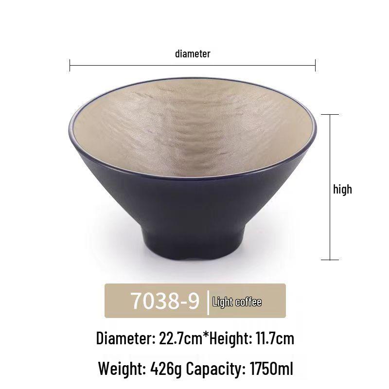 Melamine Japanese Conical Hat Bowl - Large Plastic Soup, Rice, and Noodle Bowl