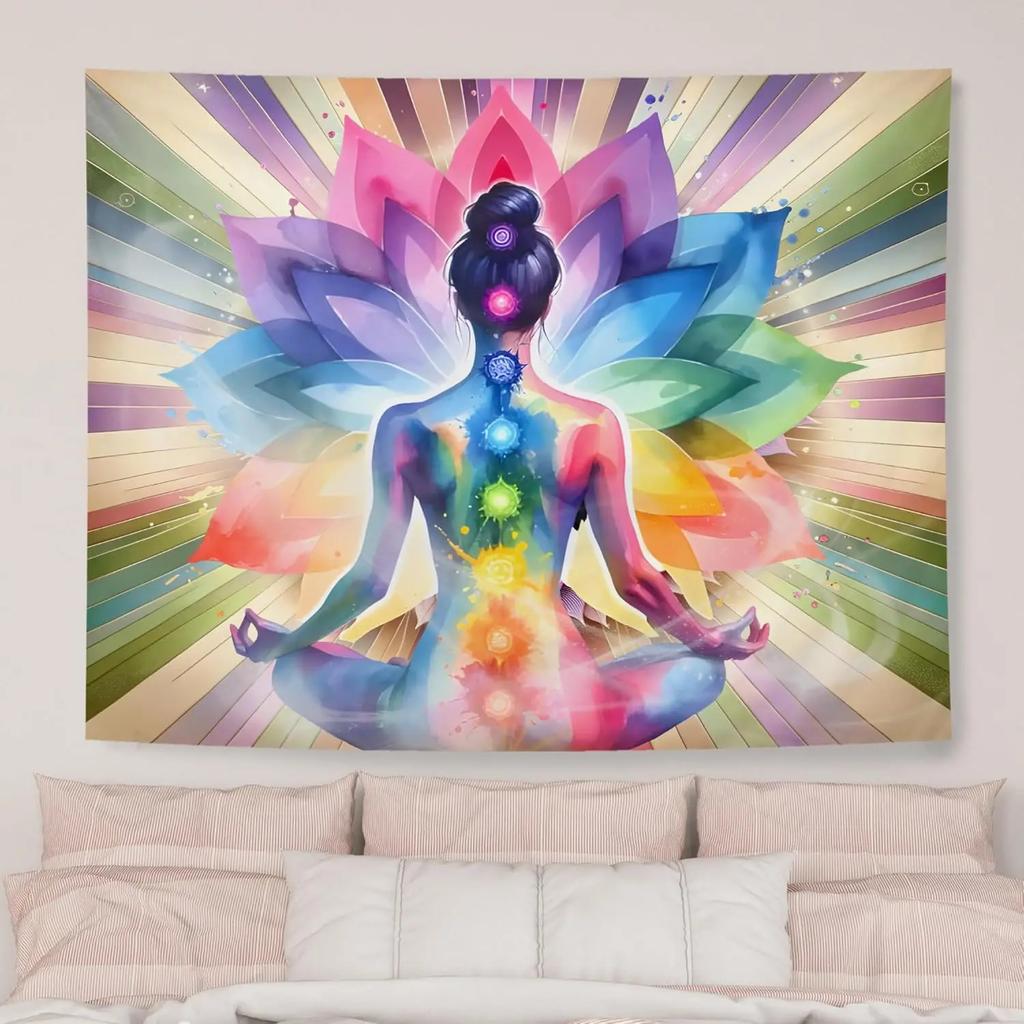 VIKAMA Yoga Chakra Lotus Tapestry  ZenStyle Decorative Backdrop For Bedroom Headboards  Room Decoration