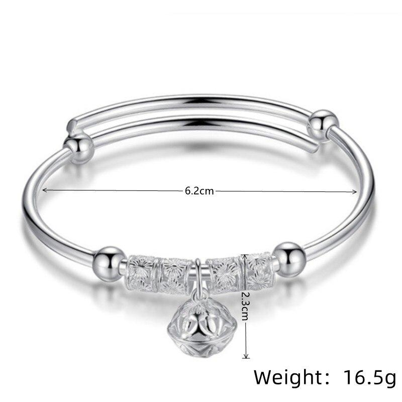 1pcs Silver Plated Bracelet Women Fashion Style Translucent Beads Bells Ethnic Style Beads Adjustable Jewelry