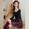 French Elegant Pleated Lace Long Sleeve T-Shirt