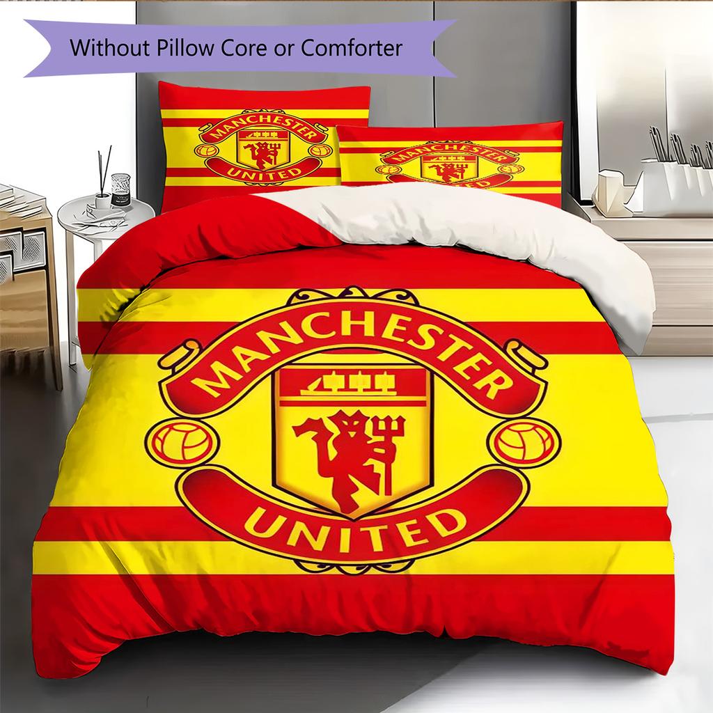 Man Utd Bedding Quilt Set Quilt Cover Pillowcase Home Decoration Birthday Gift (1 * Duvet Cover + 2 * Pillowcase, Without Core)