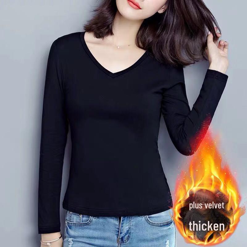 

Женская термофутболка Plus Velvet с длинными рукавами - новая футболка с круглым вырезом для осени и зимы XL