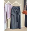 Design sense striped suit skirt women's spring and summer new high waist and thin with fart curtain straight back split medium and long skirt