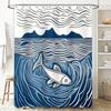 Blue Wave Fish Waterproof Shower Curtain Bathroom Decor Printed Fabric Custom Size 180x240cm Modern Minimalist Style Suitable Fo