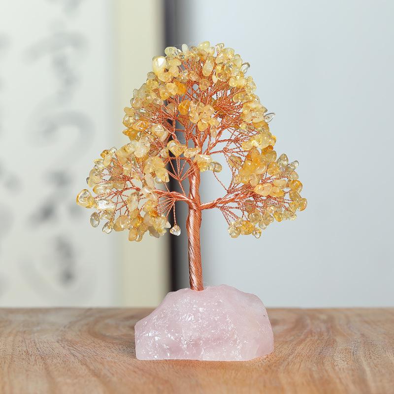 Handcrafted Fortune Tree Ornament with Agate Base and Crystal Gravel