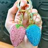Crystal Rhinestone Pendant Metal Car Keyring Sweet Strawberry Rhinestone Keychain  Women Girl