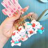 Adorable Cartoon Bunny Keychain Soft Rubber White Rabbit Peach Dressed