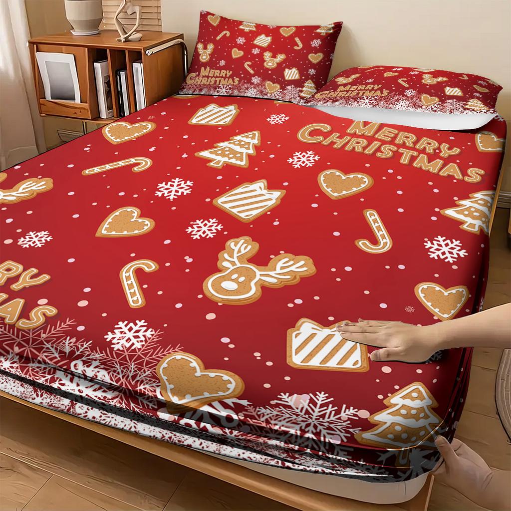 3pcs Christmas gingerbread print coreless bedsheet set multiple size soft bedcovers bedroom bedding decorations machine washable