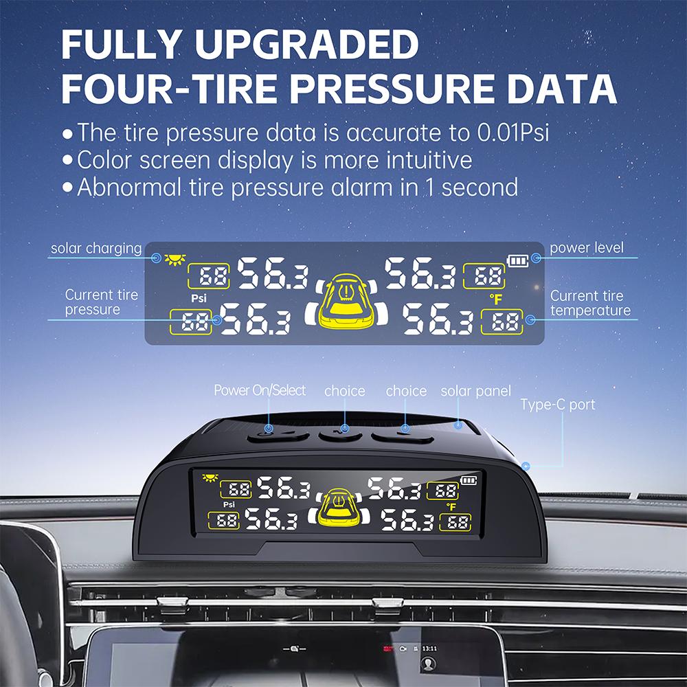 Car Tire Pressure Monitoring System Tyre Temperature Monitor USB / Solar TPMS Universal Automobile Accessories Digital Display