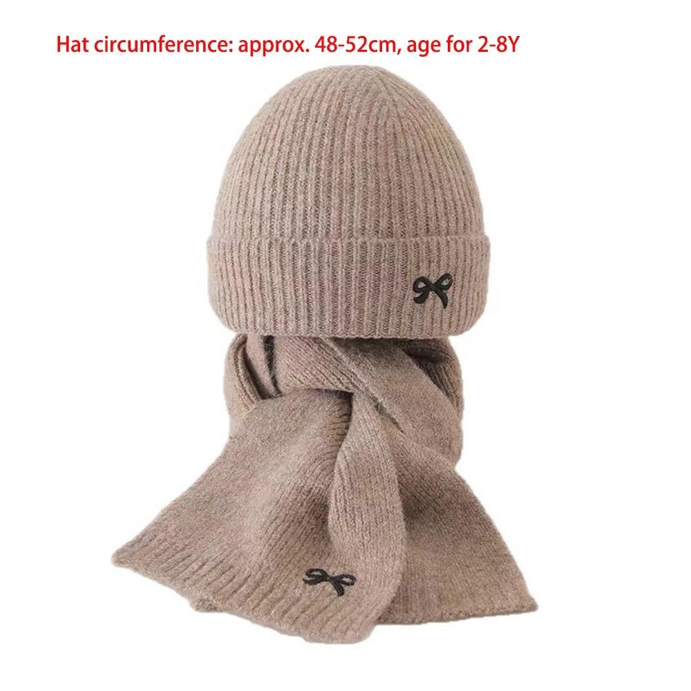 Warm Scarf Hat Set Bow Embroidery Neck Warmer New Pullover Cap  For 2-8Y