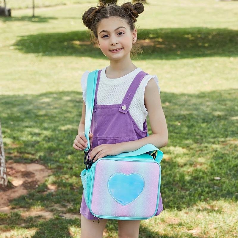 Children's Cute Pink Heart Lunch Bag Large Capacity Insulated Lunch Bag Student School Office Bento Portable Picnic Food