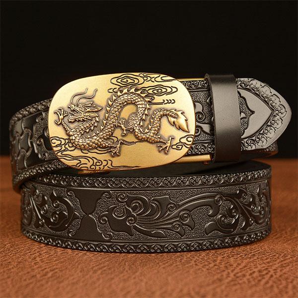 High Guality Men's Cowhide Belt Retro Automatic Buckle Leather Belt Pant Belt