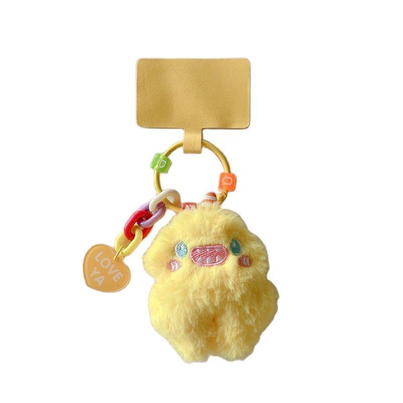 Korea Cute Cartoon Fuzzy Plush Monster Phone Key Chain Beaded Keychain For iPhone 11 13 ProMax Anti-Lost Chain Hanging Jewelry