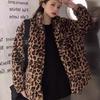 Leopard Print Leather Jacket Men's and Women's Clothing Couple Winter Coat Loose Jacket Imitation Rabbit Fur Plush Cotton Coat Thickened Large Size