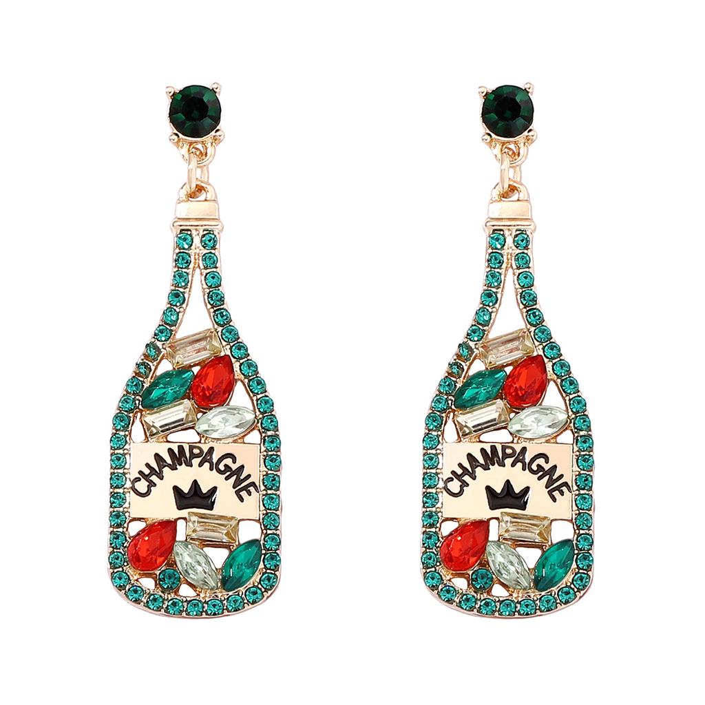 Cross-border European and American Elements Inlaid with Rhinestone Letters Wine Bottle Pendant Women's Fashion Personality Earrings Amazon Hot Sale