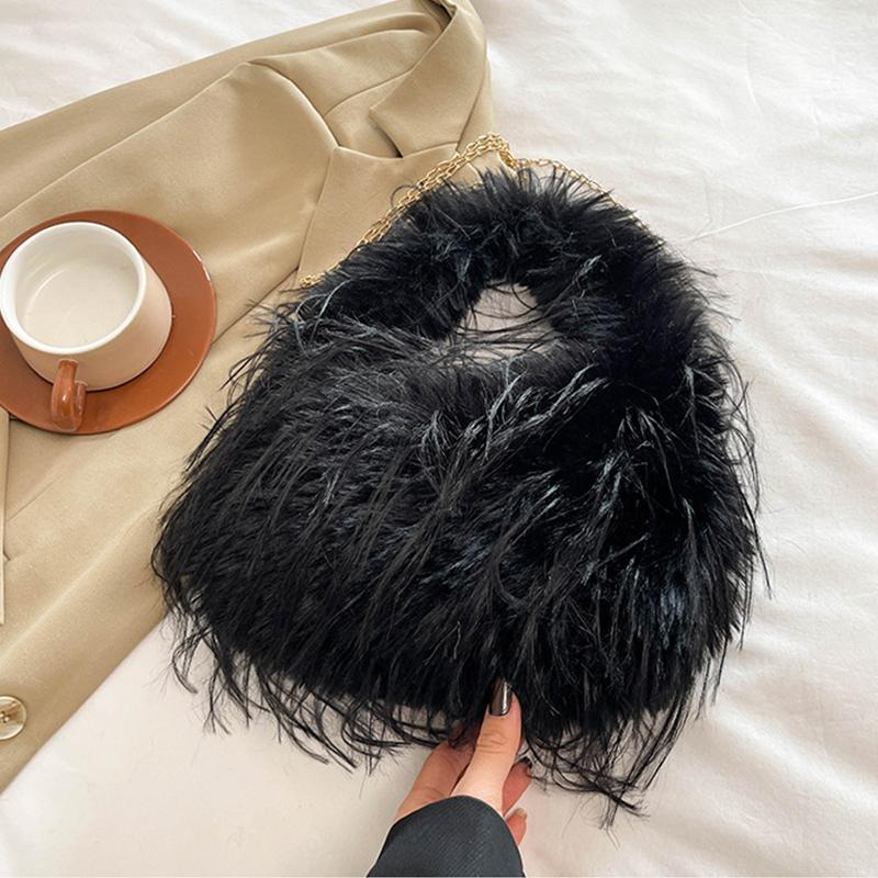 Women Plush Small Purse Soft Luxury Tote Handbag Faux Fur Fluffy Wrist Bags Girls Winter Daily Crossbody Shoulder Bag