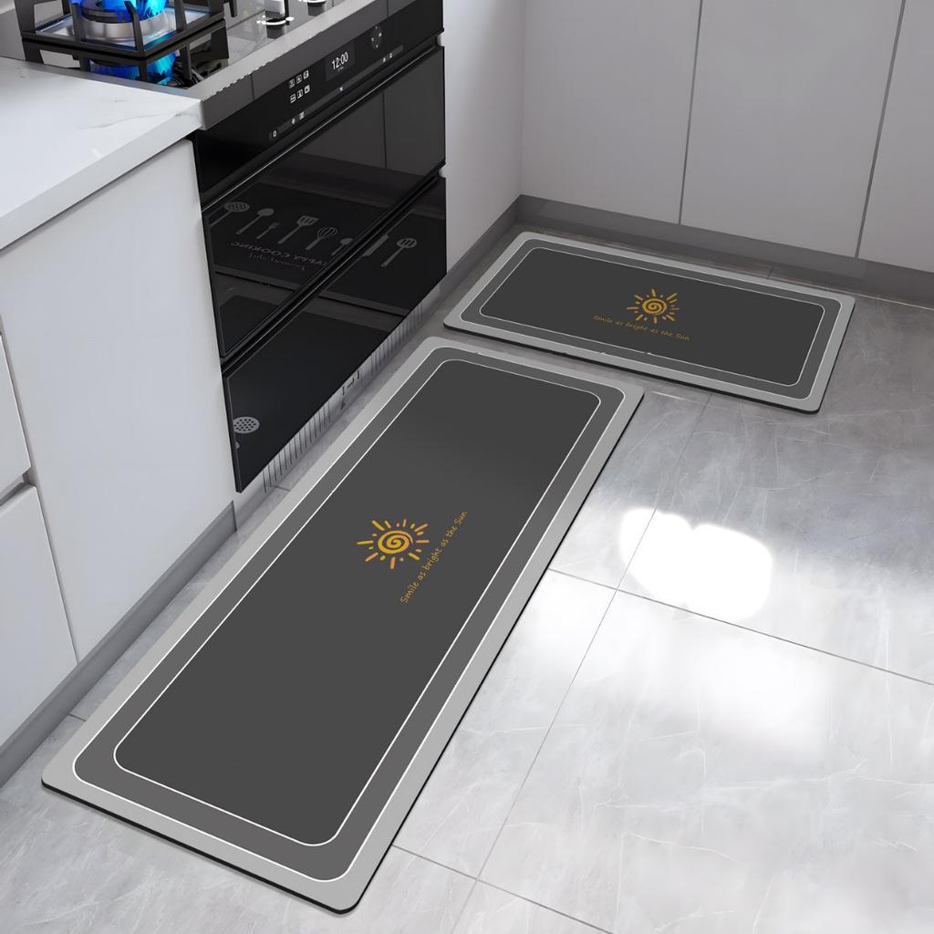 Japanese Style Kitchen Mat  Happy Cooking Kitchen Utensil Print Non Slip Waterproof Oilproof Kitchen Floor Rug Easy To Clean