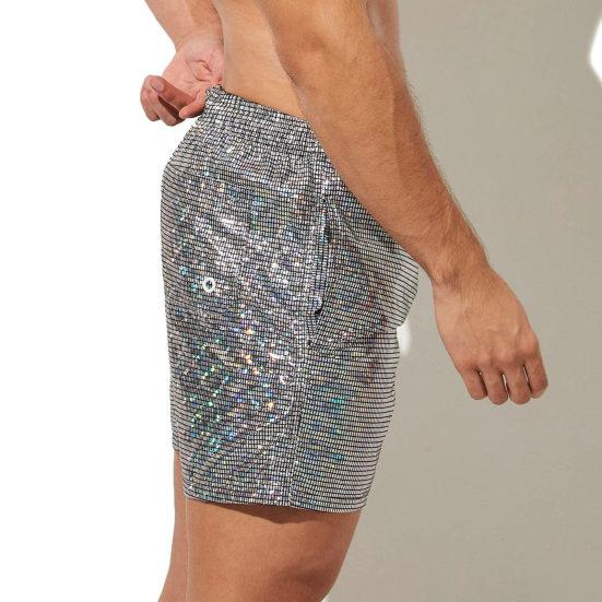 Men Gym Shorts Drawstring Elastic Waist Sequin Solid Color Soft Breathable Quick Dry Fitness Jogging Exercise Beach Sportswear Shorts