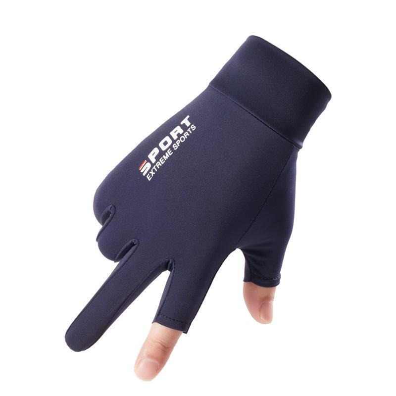 Ice silk gloves men's summer leakage two fingers takeaway riding driving outdoor sunscreen thin gloves Xinji