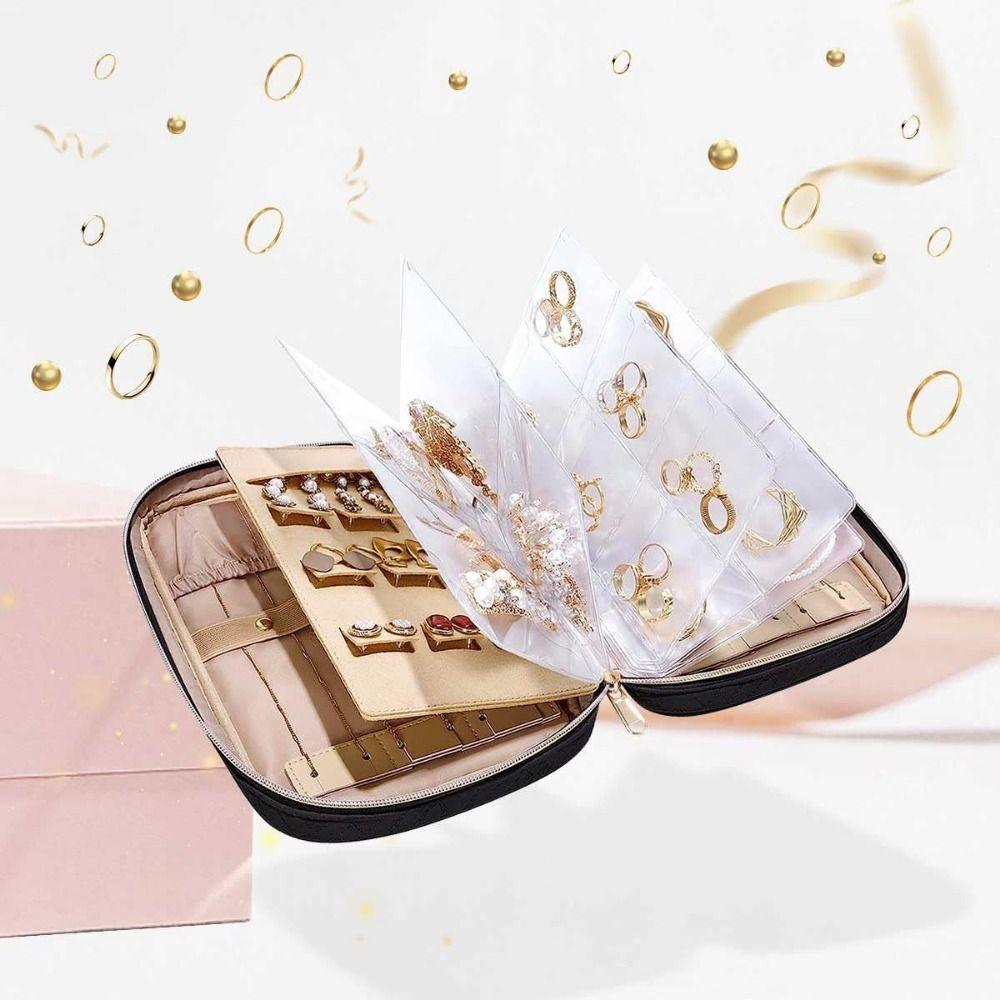 Portable Jewelry Storage Booklet Ring Binder Necklaces Pouch Bag Modern Mini Travel Ring Box  Women