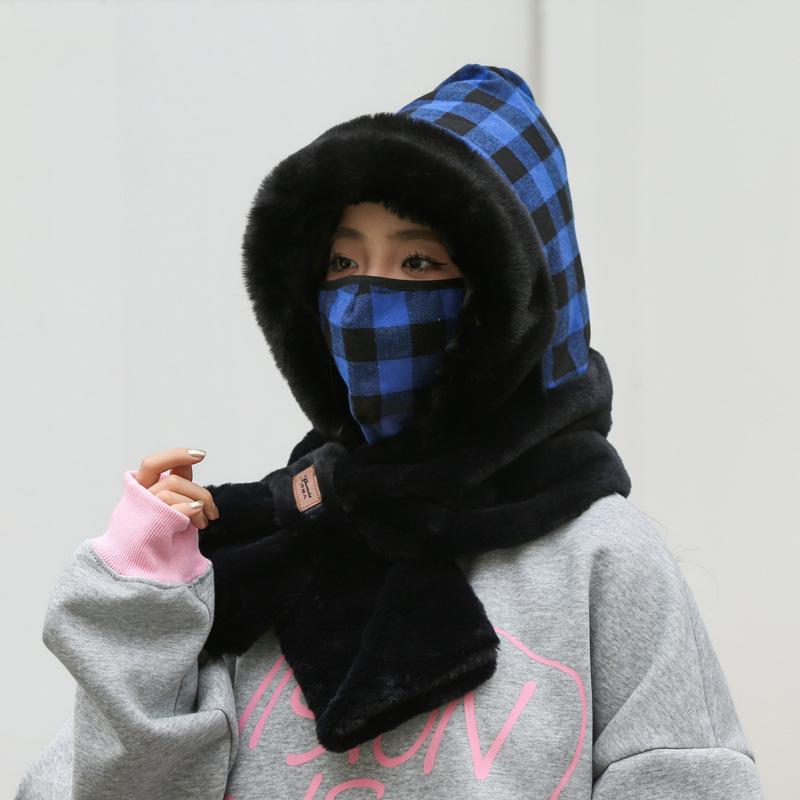 Hat and Scarf Integrated Women's Winter Cycling Windproof Hat, Cold-proof and Warm Versatile Plush Thickened Versatile Round Face Ear Protector