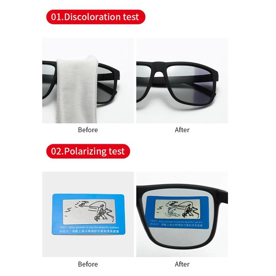 Fashion Photochromic Sunglasses Men Women Vintage Square UV400 Shades for Driving Fishing