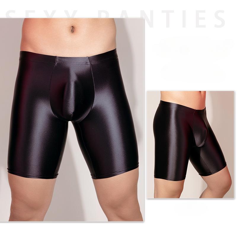 Men Sports Gym Boxer Shorts Shiny Glossy Leggings Boxers Tight Fitting Underwear Stretch Long Boxershorts Man U Convex Underpant