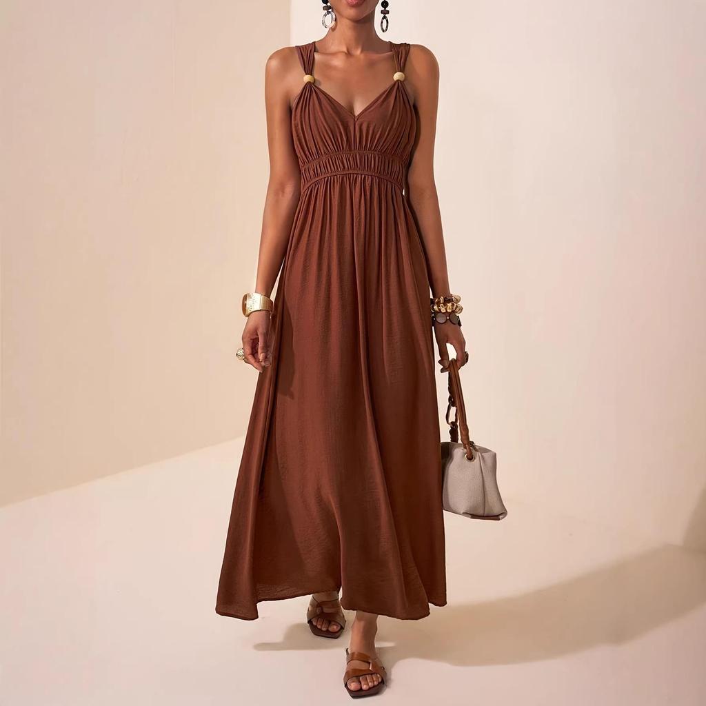 Elegant Deep V-Neck Sleeveless A-Line Dress, Spring/Summer 2026 Collection
