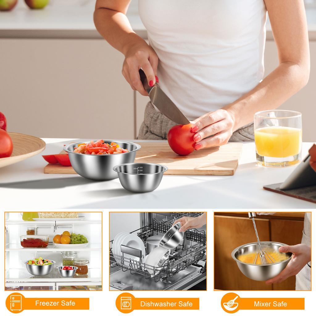 5/10 Stück Salatschüsseln Edelstahl Rutschfest Stapelbar Rührschüsseln Mischschüsseln Backen & Servieren Küche Kochen Backen