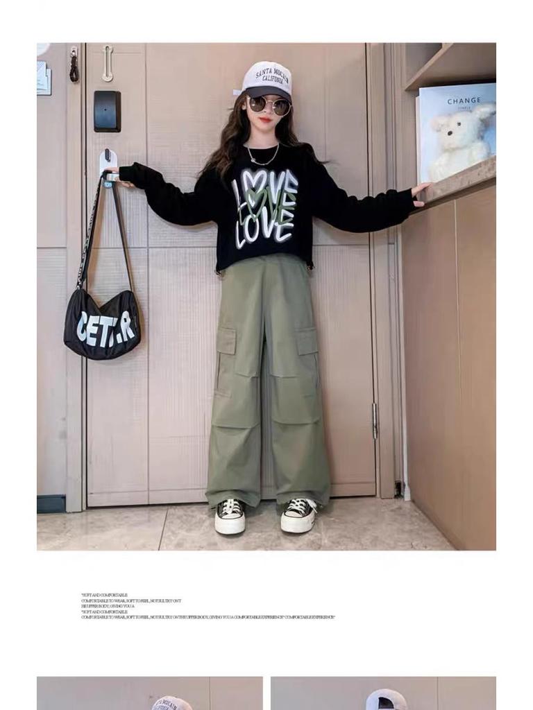 Korean Style 2024 Western-Style Two-Piece Letter Top and Overalls for Girls