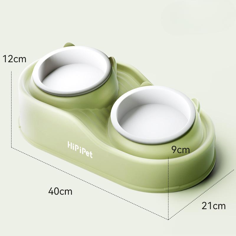 New Cat High-low Partition Cute Cat Ceramic Double Bowl Cat Bowl Drinking Water Feeding Dog Bowl Anti-knock Over Pet Bowl