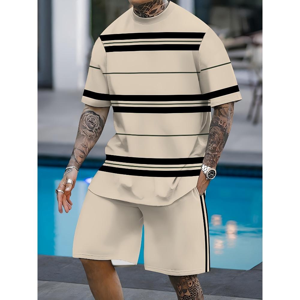Pánský letní pohodlný módní dvoudílný set Plážová dovolená Volný sportovní styl Krátký rukáv Volný Oversized Prodyšný Sportovní oblečení