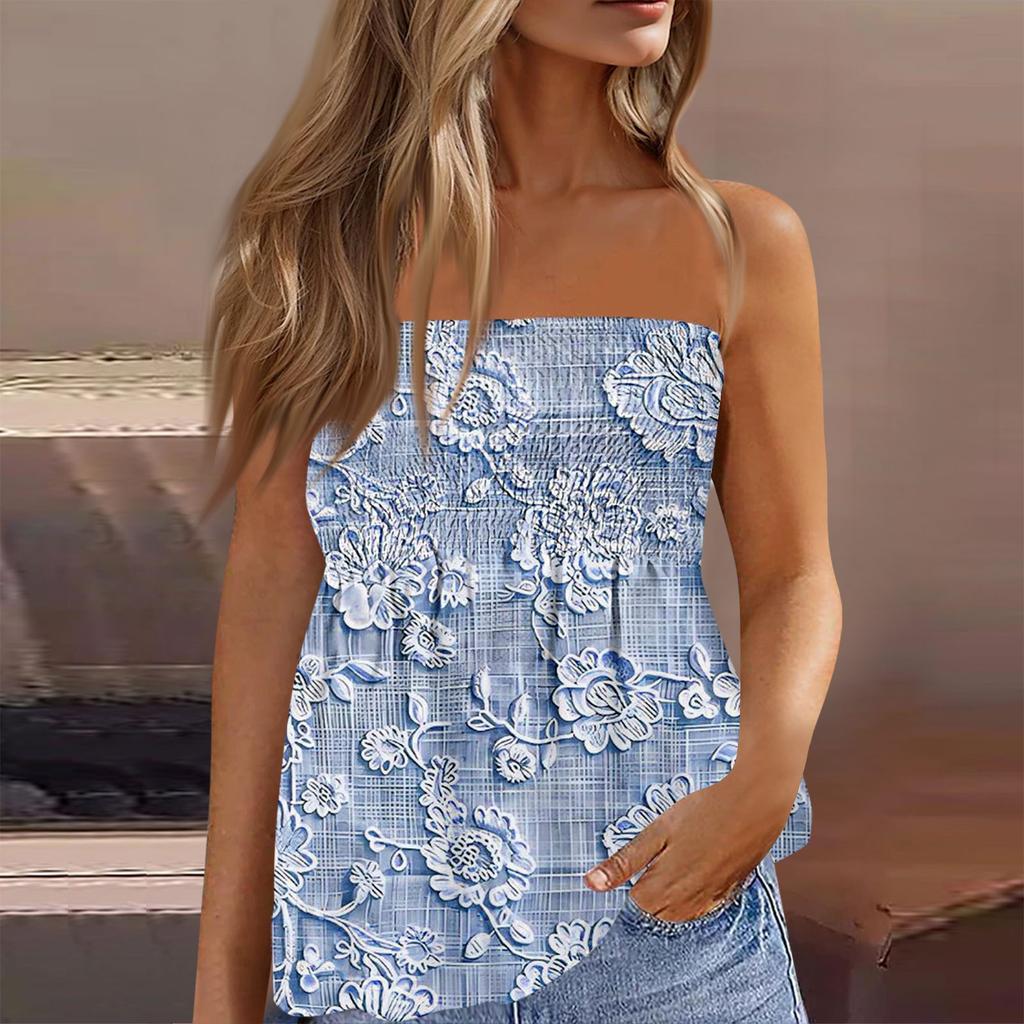 Trubkové topy pro ženy, roztomilé sexy tričko bez rukávů s potiskem mimo rameno