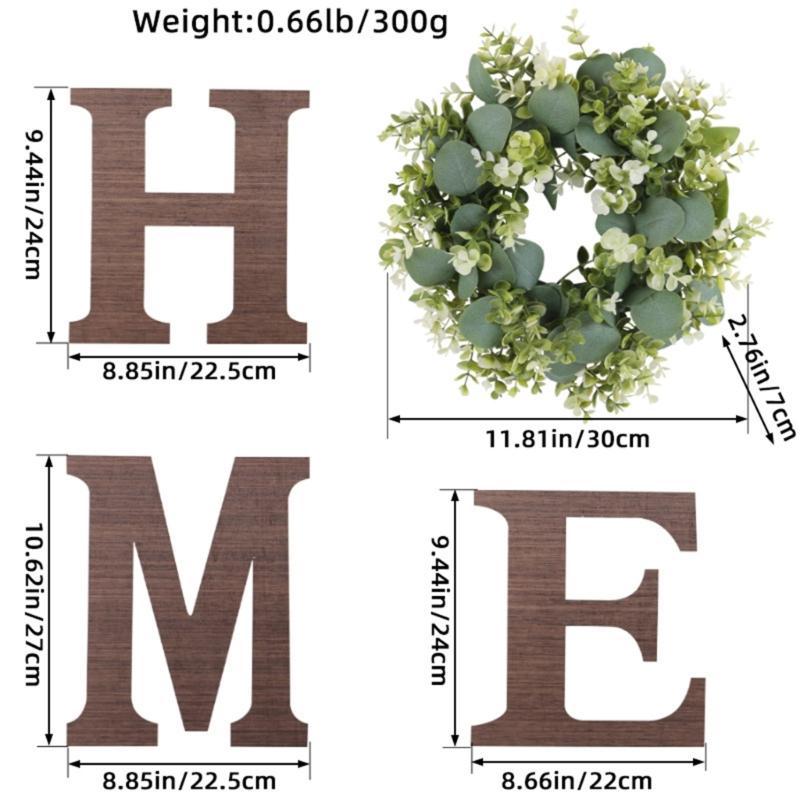 Home Letter with Wreath Farmhouses Decors Wood Decorative Sign for Bedroom Livingrooms Entryways Kitchen Housewarming