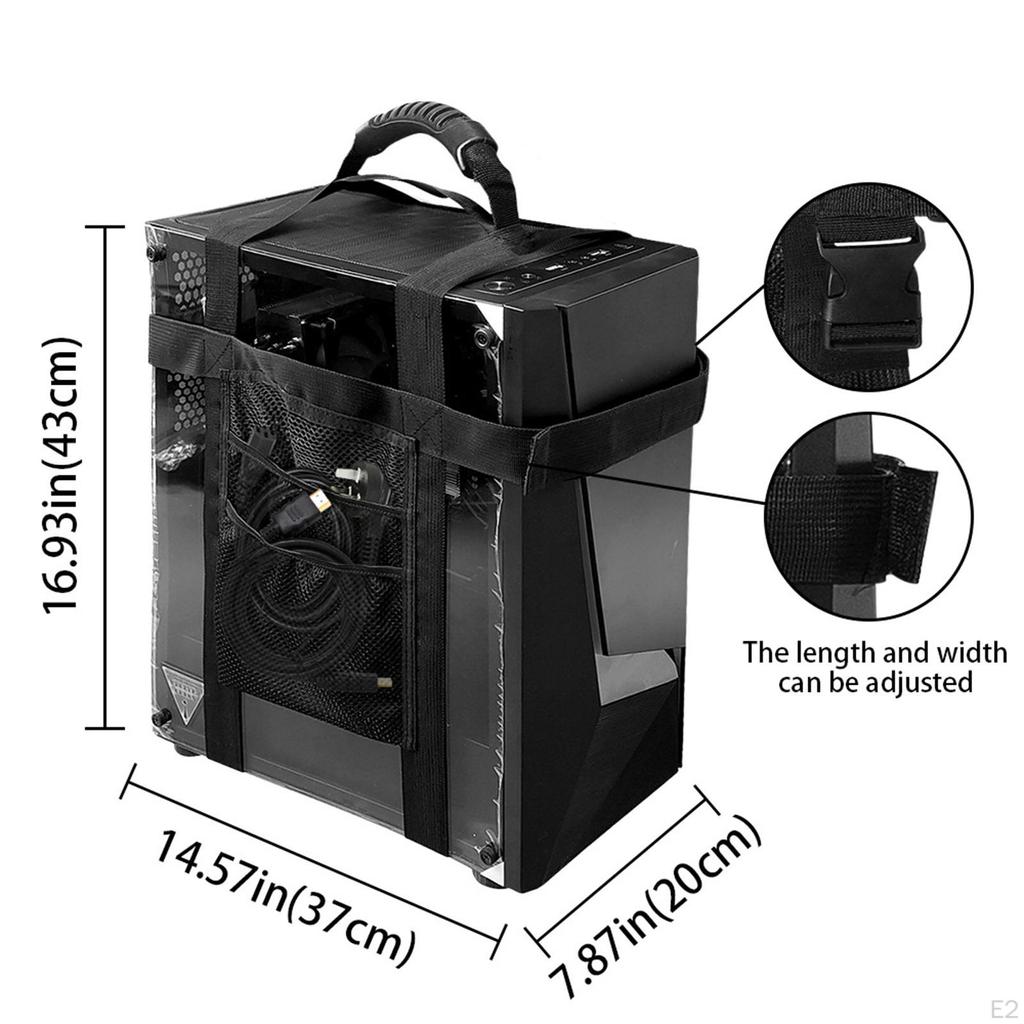 PC Tower Carrying Strap with Pockets Oxford Cloth Desktop Computer Case Belt Holder Universal