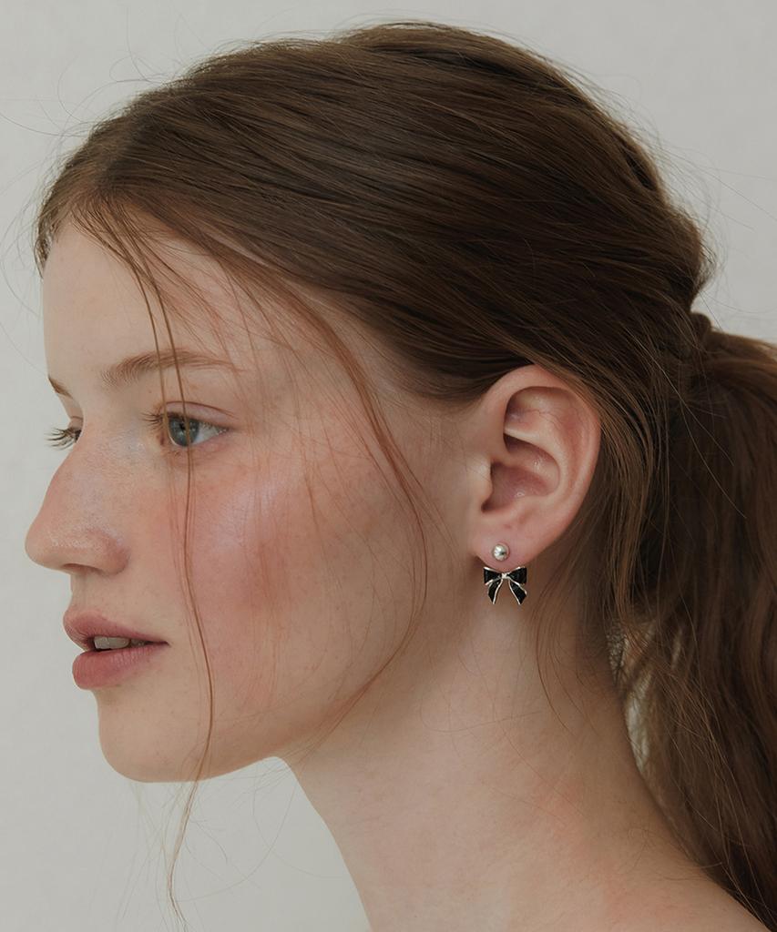 Tatiana (Silver 925) Black Party Ribbon Ear Jacket Earrings Ec3076