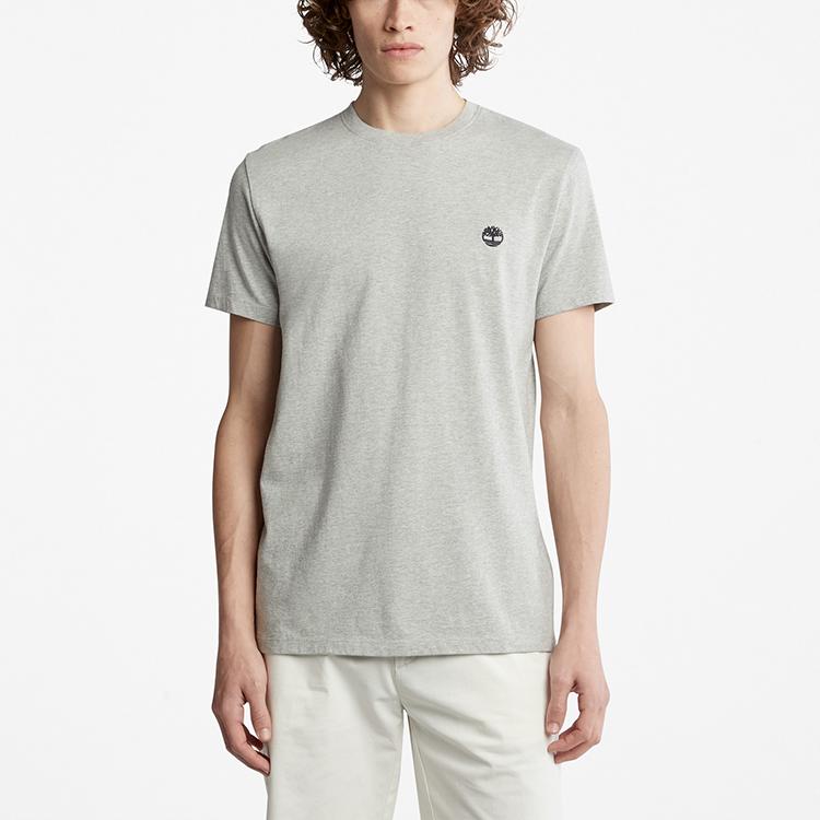 Timberland Solid Color Logo Embroidered Casual Slim Fit Crew Neck Short Sleeve T-Shirt Men Tops Medium-Heather-Gray A2EKJ-052