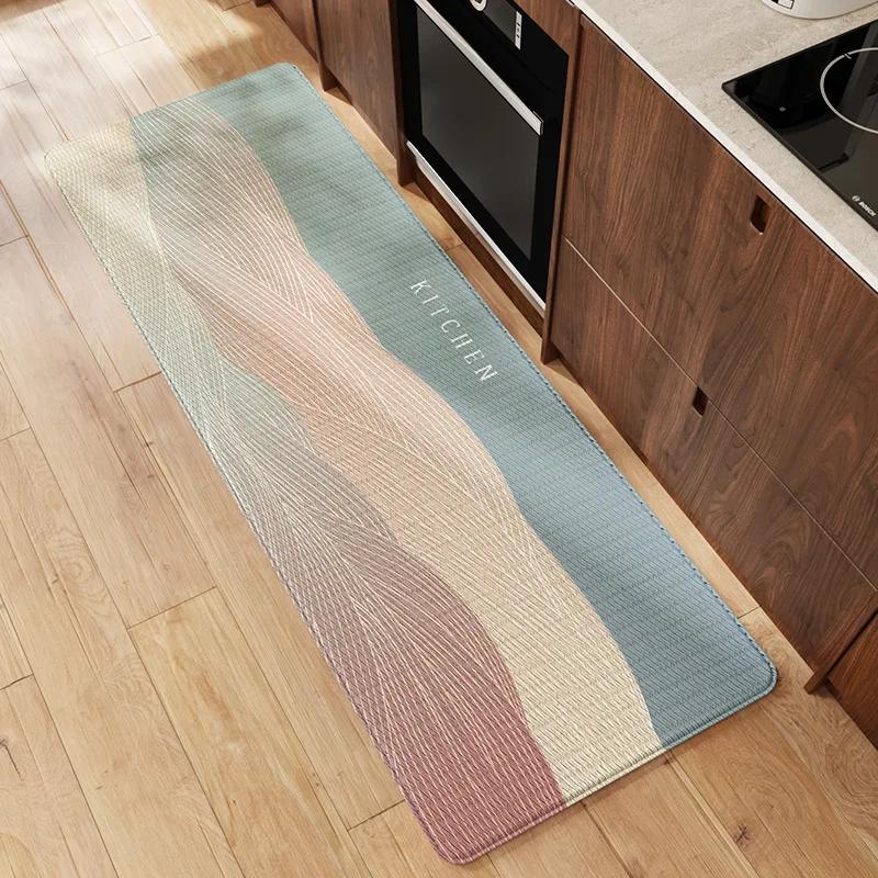 Ins Style PU Leather Kitchen Floor Mat Nordic Oil and Water Resistant Carpet Washable Thickened Anti Slip and Anti Fall Foot Pad