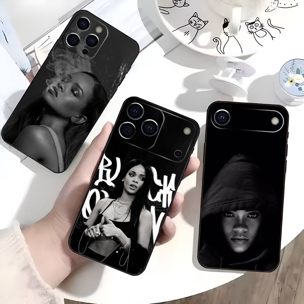 Singer R-Rihanna Phone Case For iPhone 17,16,15,14,13,12,11 Plus,Pro Max,XS,Soft Silicone Black Cover
