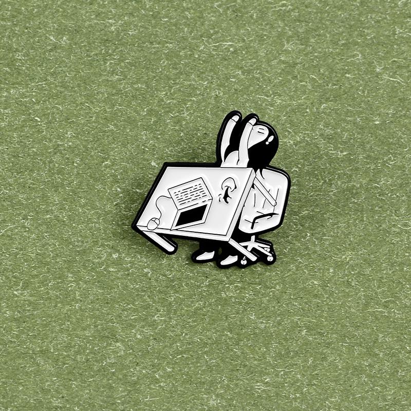 Cartoon Angry Office Girl Desk Pins Staff Enamel Pins Tired of Working Overthrow Desk Badge Funny Jewelry Gift for Office Staff