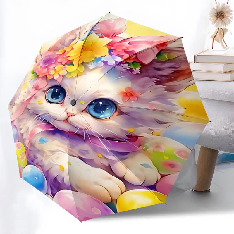 1pc Easter Bunny Flower Crown with Eggs Perfect for Automatic Opening Umbrella, Portable Folding Design, 8-Bone Iron Frame Outdoor Umbrella, Fest