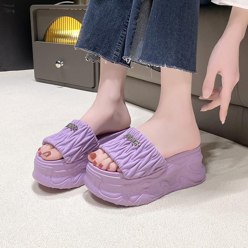 Móda Móda Kovová dekorace Robustní Platformové Sandály Dámské Léto 8CM Klínek Vysoké Podpatky Sandály Dámské Spodní Nazouváky Plážové Pantofle