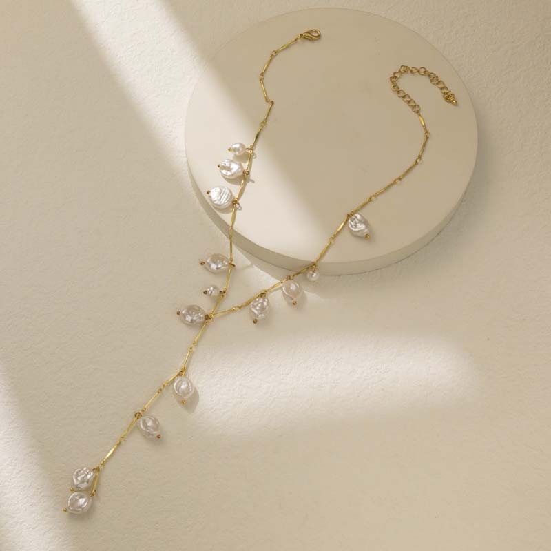 Vintage White Imitation Pearl Tassel Necklace For Women Punk Metal Irregular Long Chain Necklace Wedding Jewelry Gifts