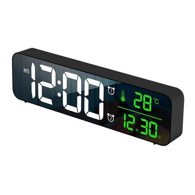 Despertador digital LED com soneca, temperatura, data, display USB, espelho de tira de mesa, relógios LED para decoração de sala de estar
