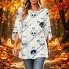Women's Halloween Print Casual Top, Round Neck, Three-Quarter Sleeve, Loose Fit