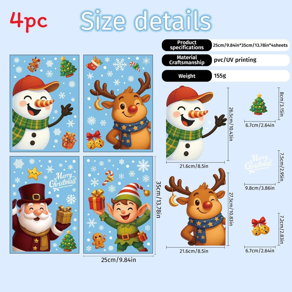 

Christmas Window Cling Decals With Santa Snowman Reindeer Snowflake Pvc For Holiday Decor Style B
